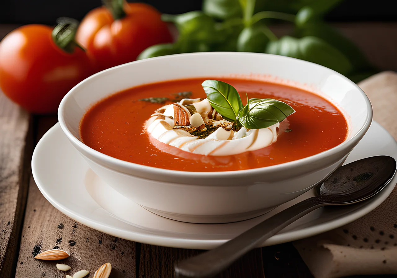 Tomato Soup with Sour Cream and Toasted Bread