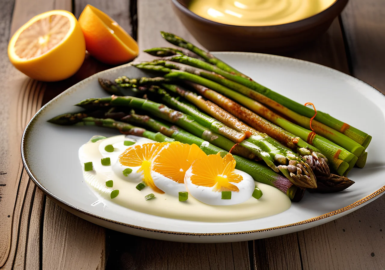 Fried Asparagus with Spring Onions, Orange Zest and Yogurt Dip