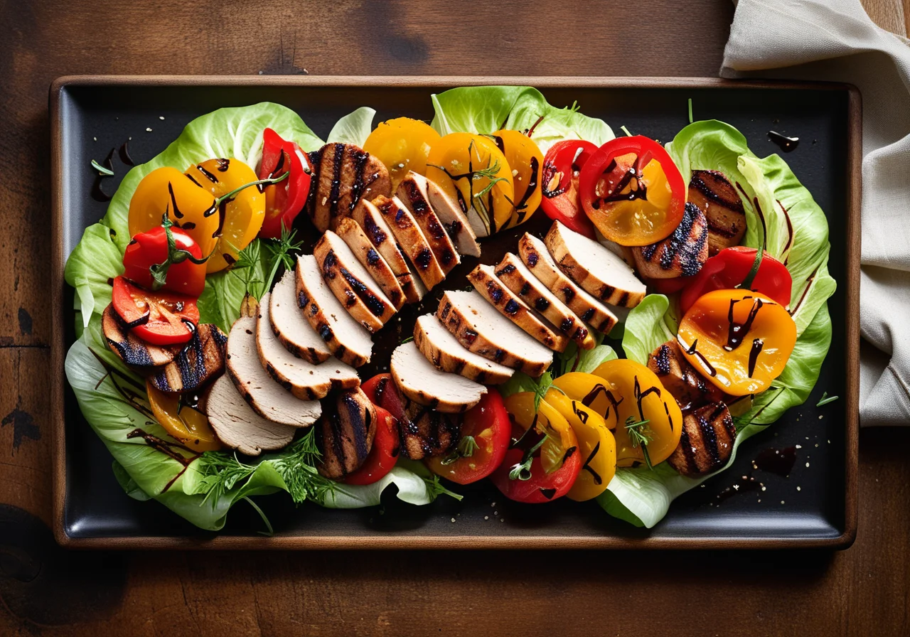 Iceberg Salad with Chicken Breast and Bell Pepper Vegetables
