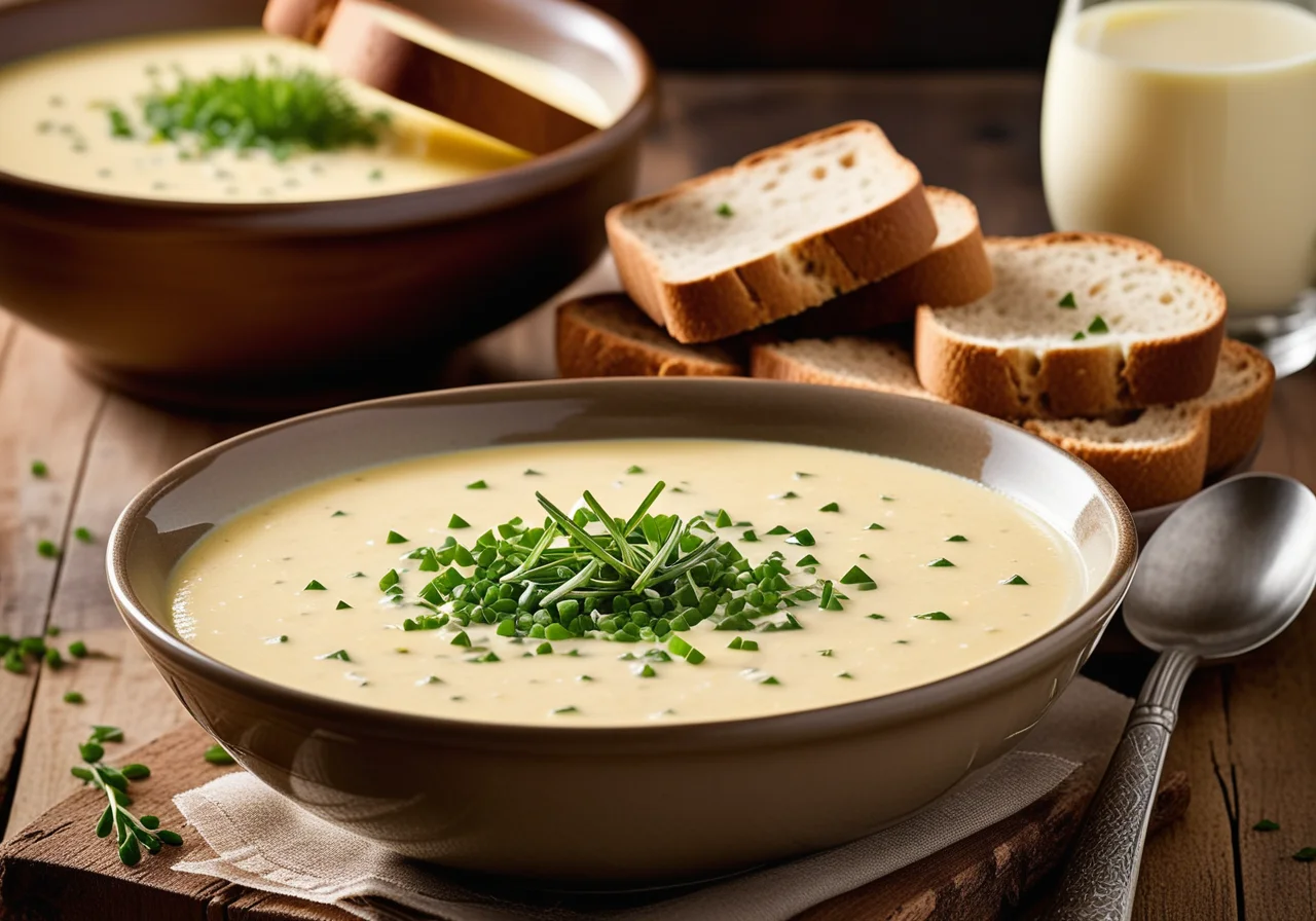 Cheese Cream Soup with Bread Cubes