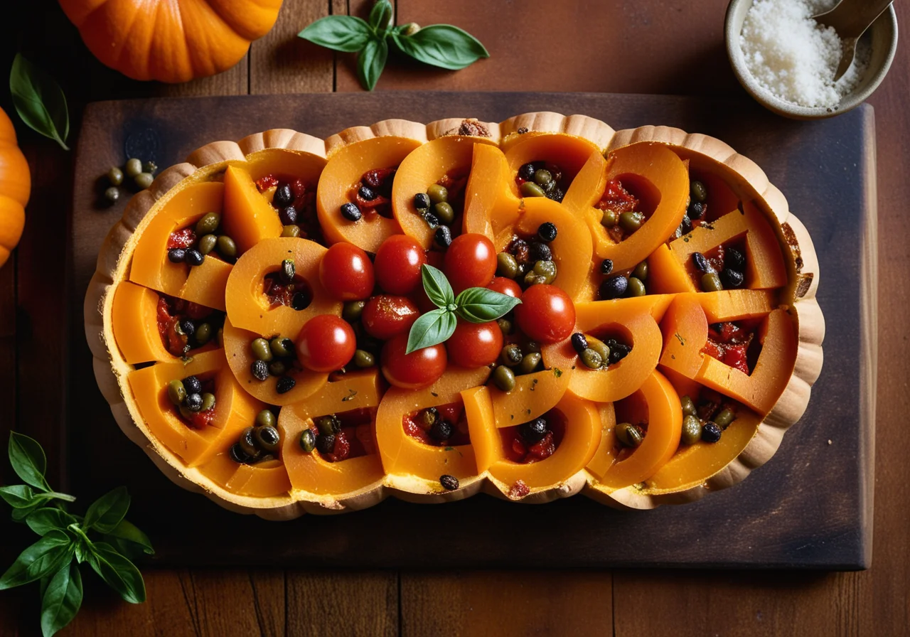 Filled Pumpkin with Tomatoes, Olives and Capers