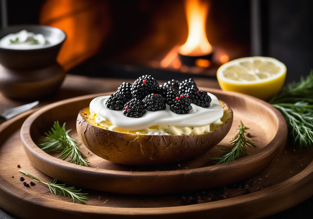 Oven-Baked Potato with Sour Cream and Caviar