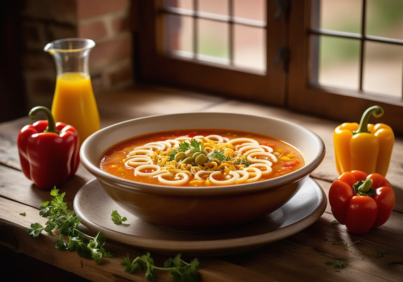 Spanish Vegetable Soup with Cheese Sticks