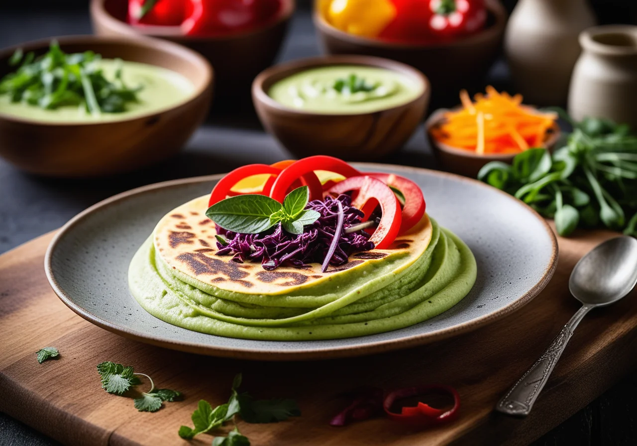 Wraps with Lupine Fillet, Sprouts and Pea Puree