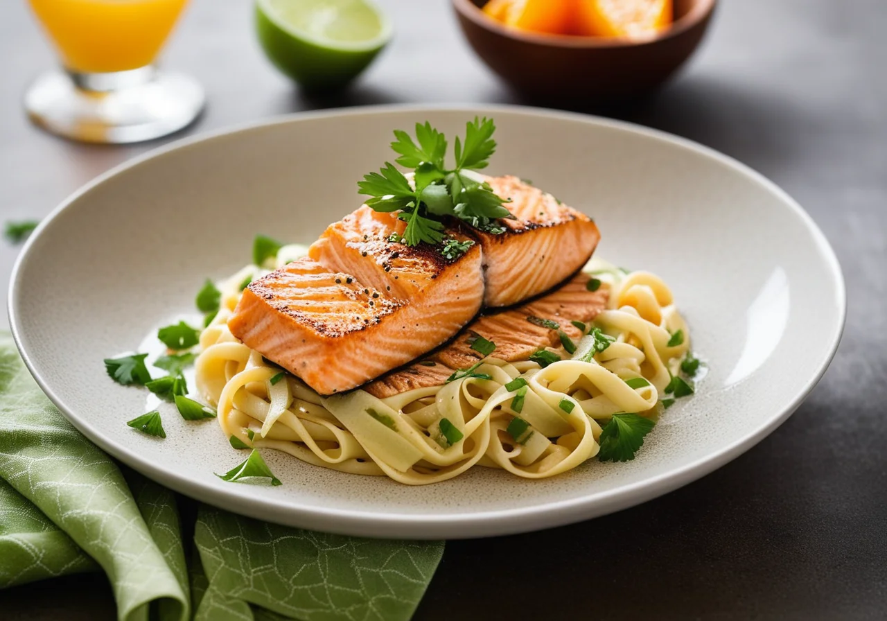 Salmon with Herb Noodles