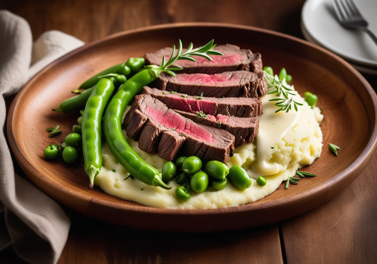 Beef steak on mashed potatoes