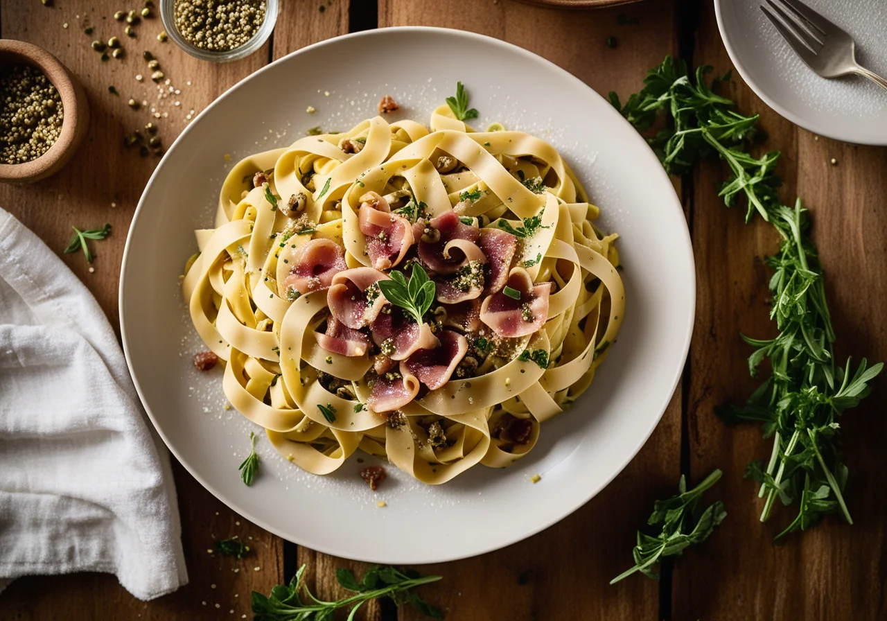 Tagliatelle with Pancetta and Capers