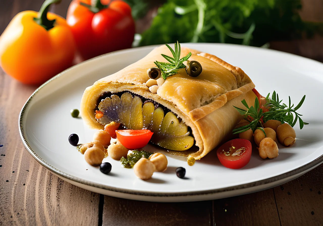 Spicy Strudel with Eggplant, Chickpeas and Capers