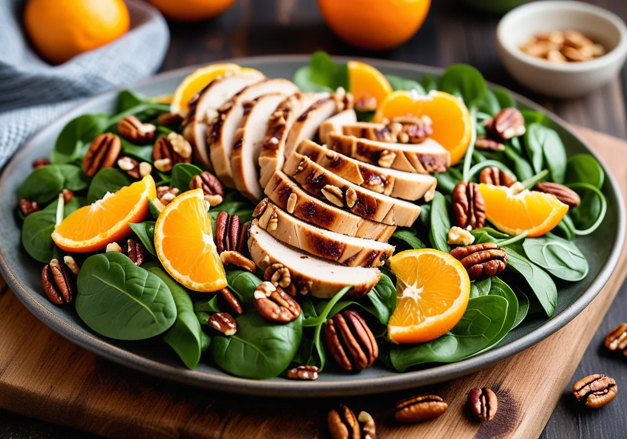 Spinach Salad with Chicken, Mandarins and Pecan Nuts
