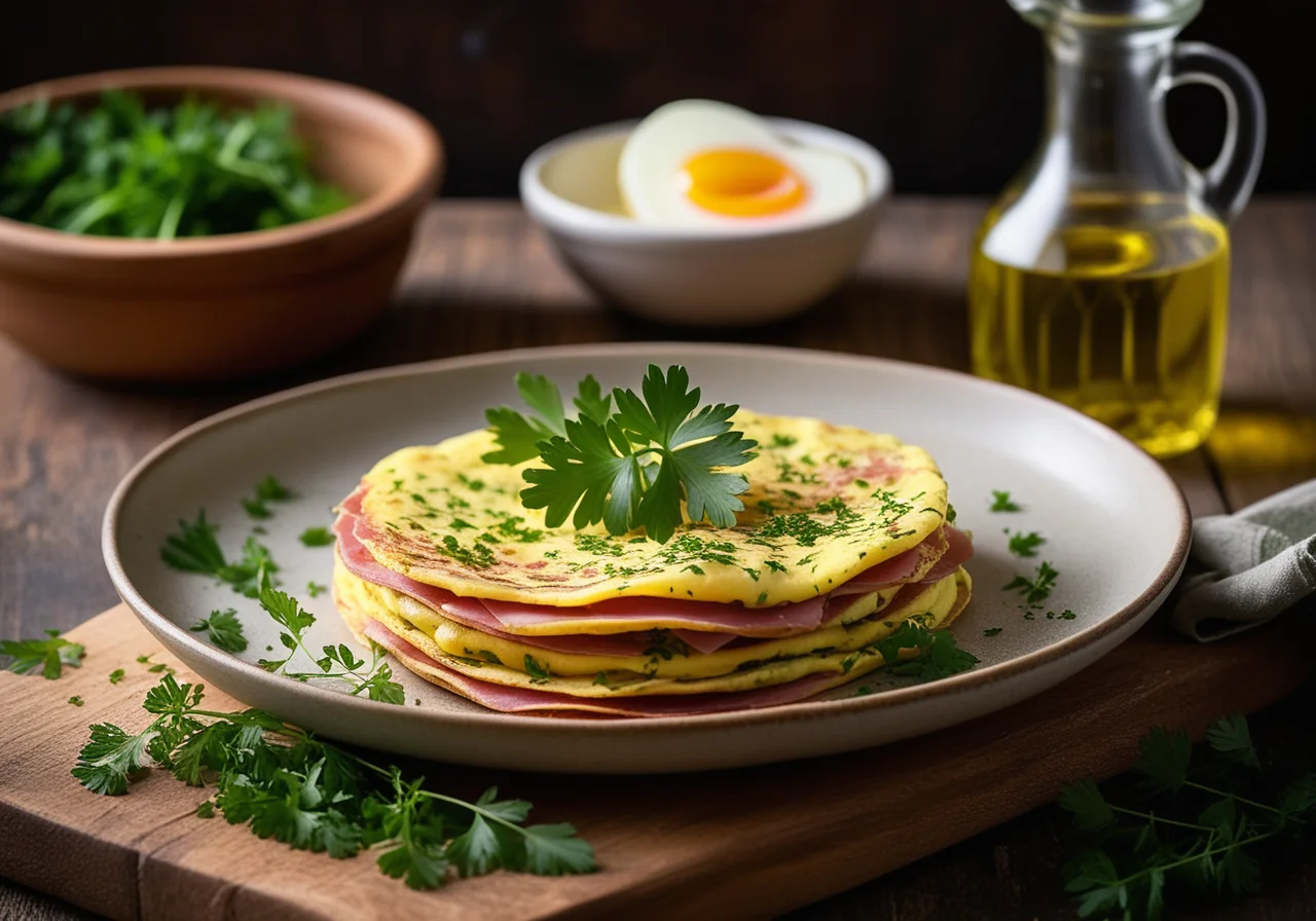 Herb Omelette with Cooked Ham