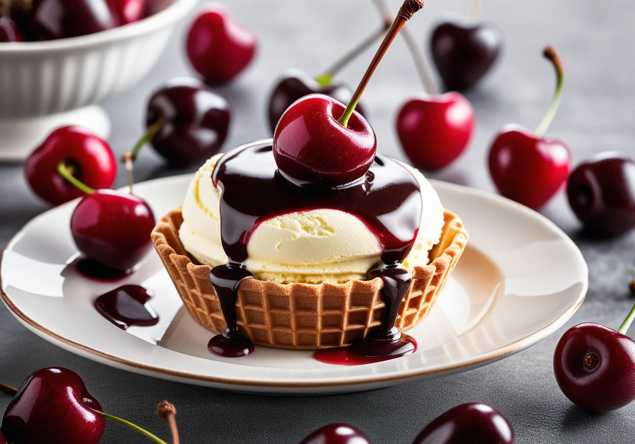 Ice Cream Cups with Sour Cherries