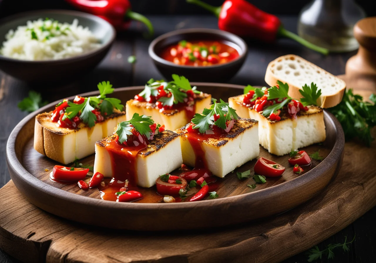 Cod fillets with garlic chili oil