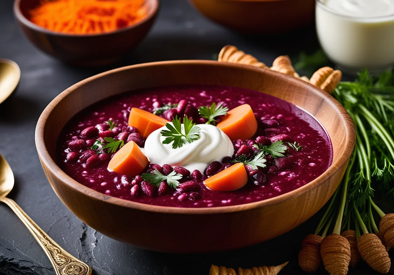 Borscht with beans and mushrooms