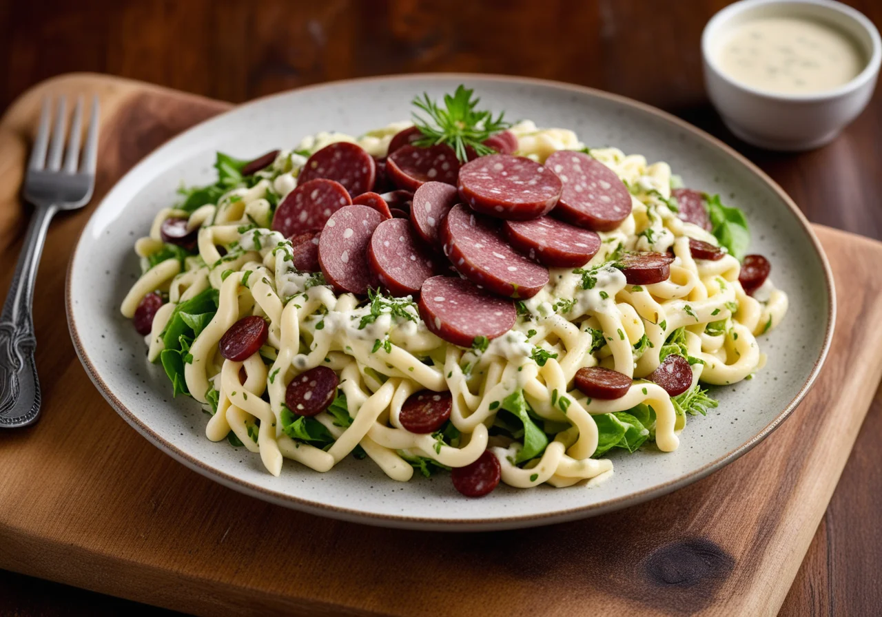 Spätzle Salad with Salami
