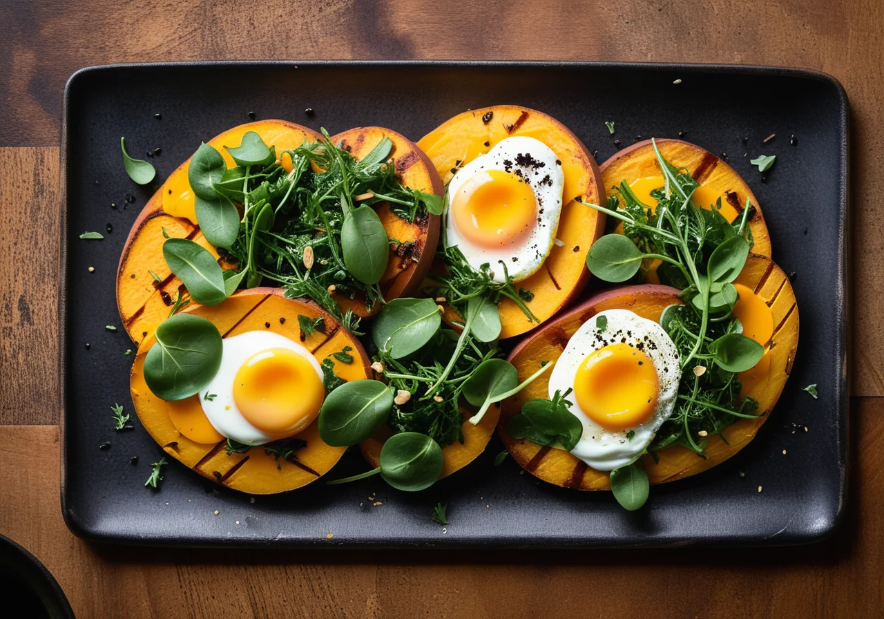 Eggs Florentine on Sweet Potato Slices