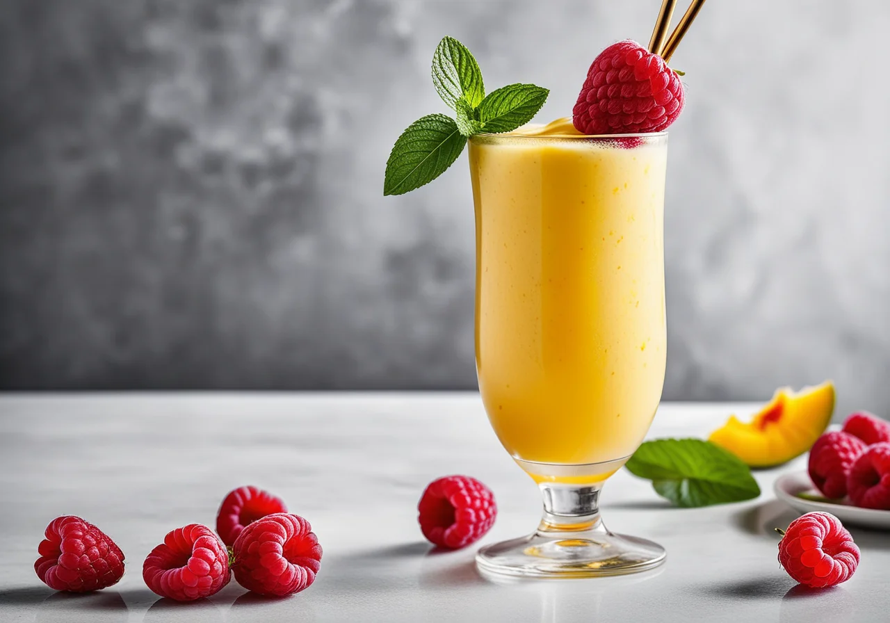 Mango Shake with Frozen Raspberries