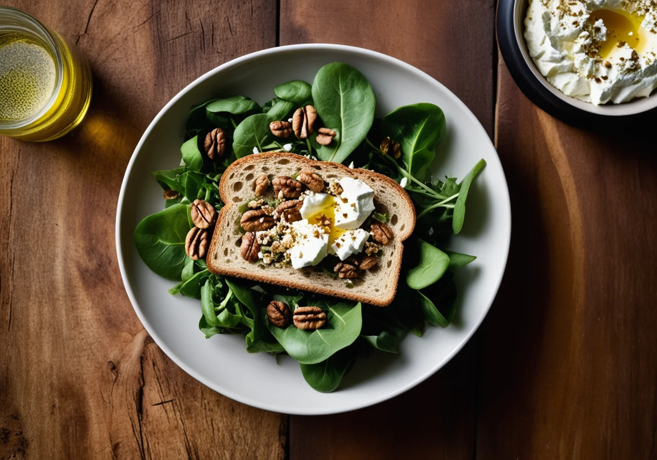 Salad with Goat Cheese Slices and Toasted Bread