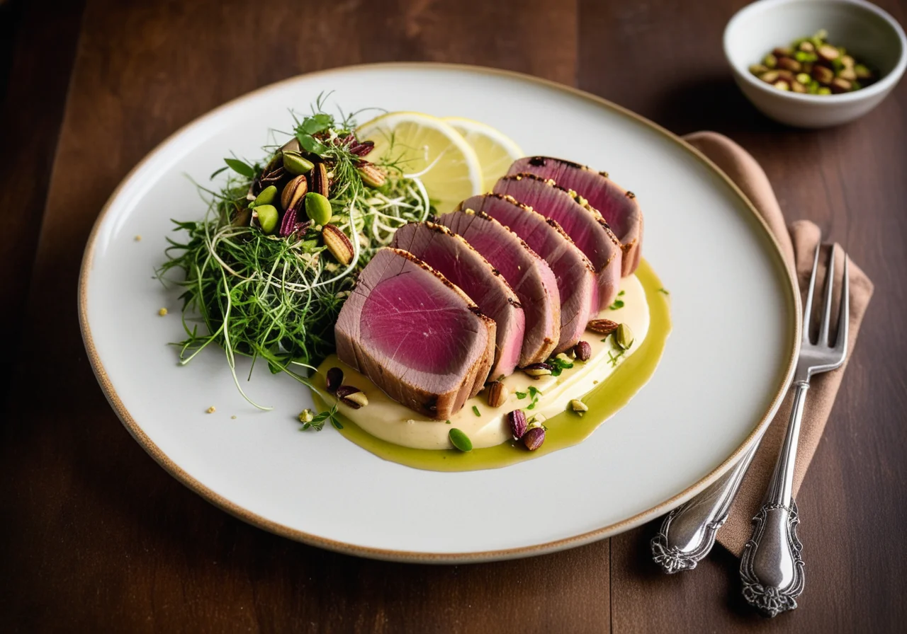 Tuna on Fennel with Pistachio Lime Sauce