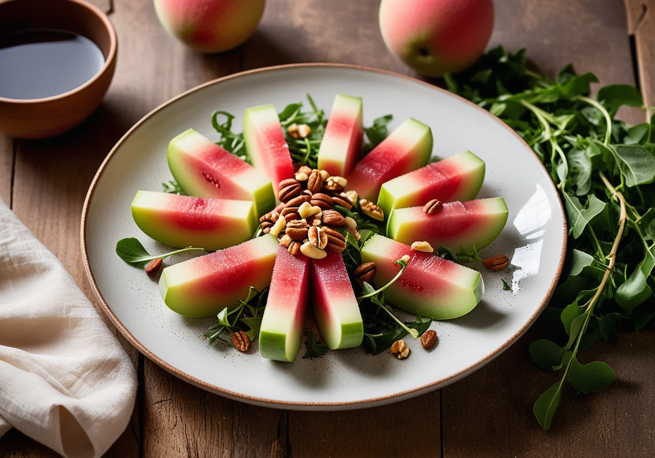 Honeydew melon with ham and arugula