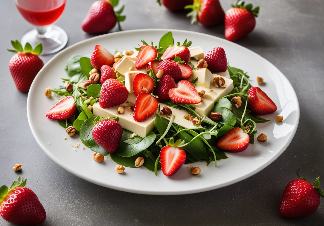 Strawberry Salad with Cucumber, Hazelnuts and Feta