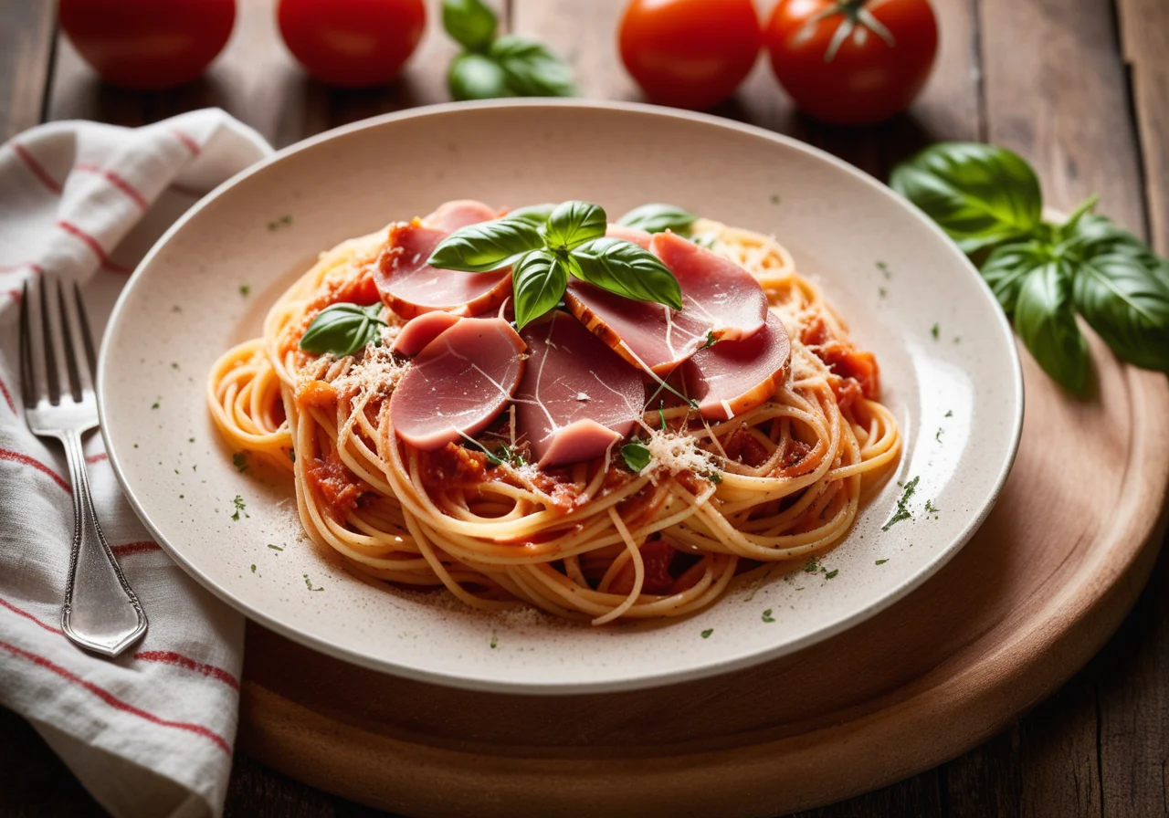 Spaghetti with Tomatoes and Parma Ham