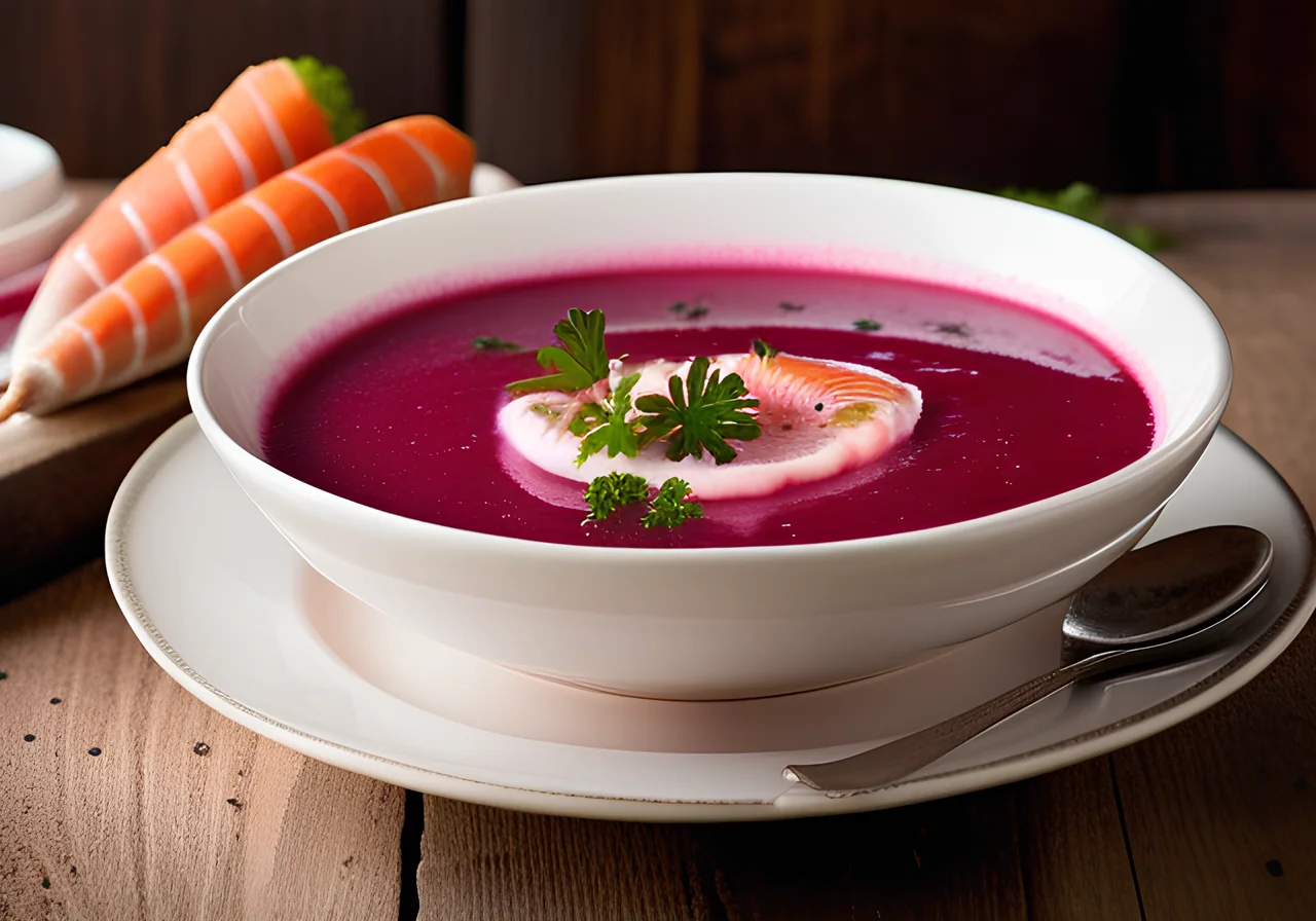 Beetroot Soup with Smoked Trout