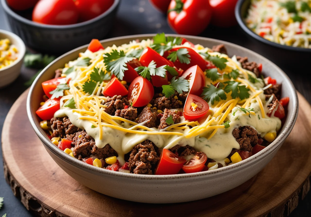 Tortilla Shell with Vegetables and Ground Beef