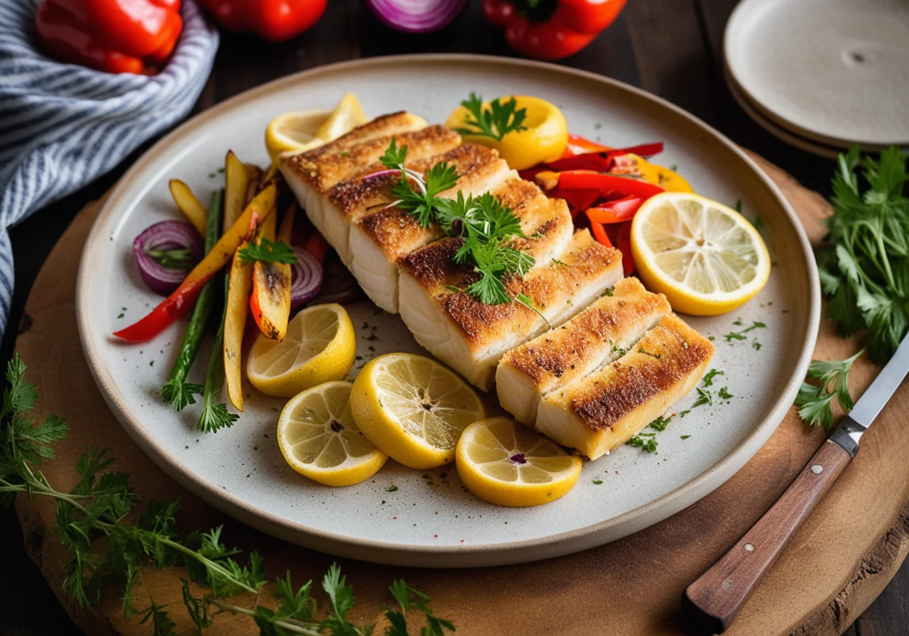 Baked Pikeperch with Vegetables and Lemon