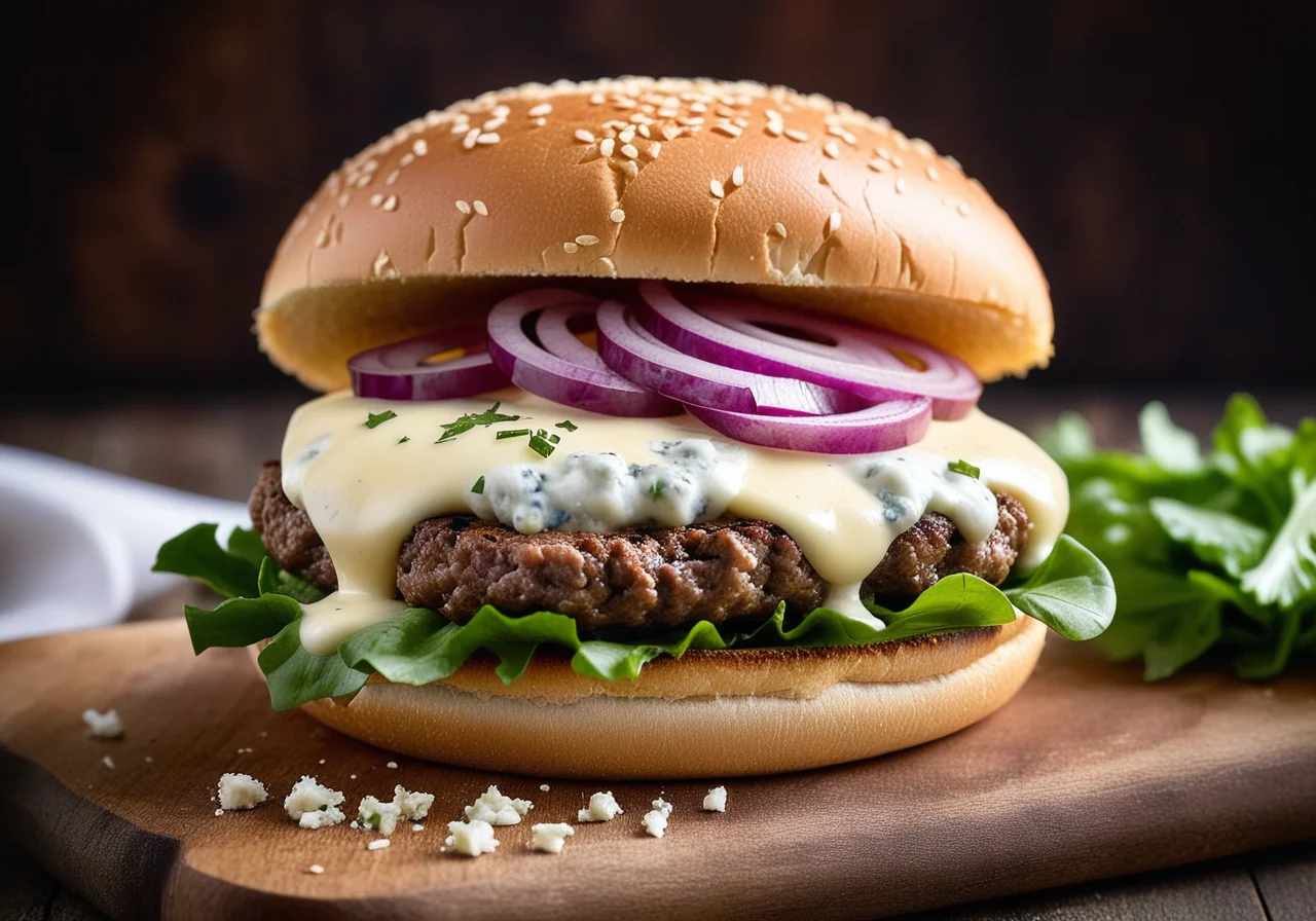 Lamb Burger with Cheese and Onions