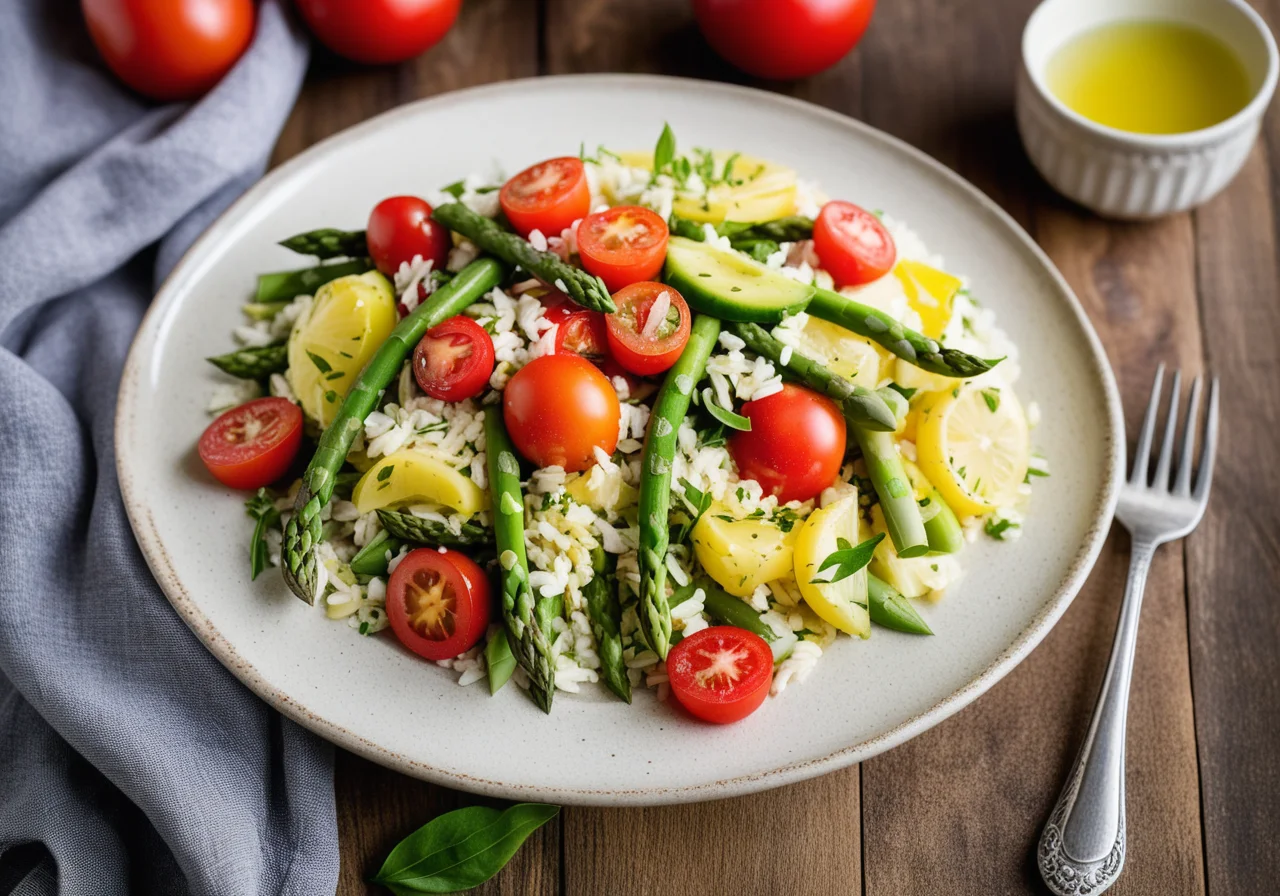 Rice Vegetable Salad with Green Asparagus