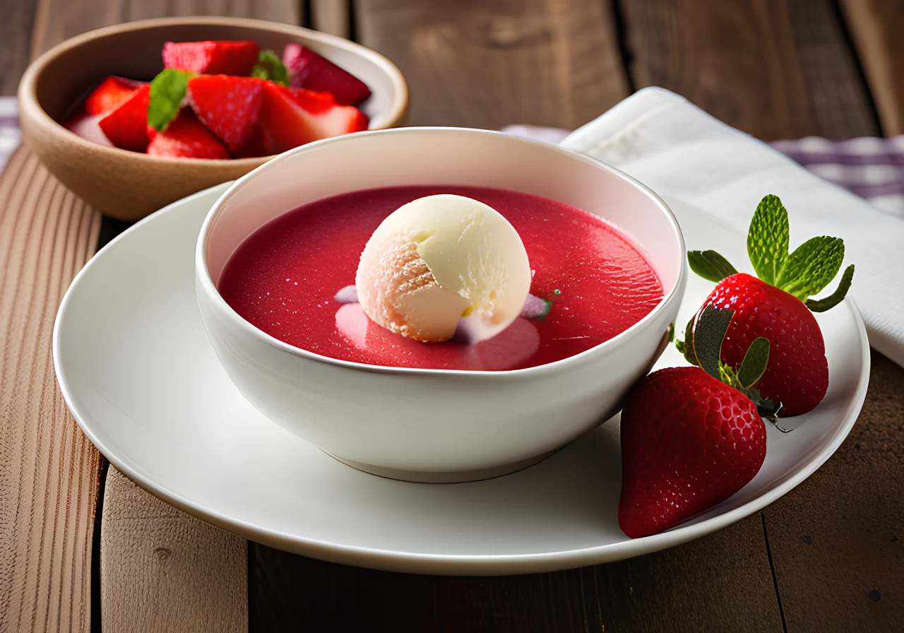 Rhubarb Soup with Ice Cream