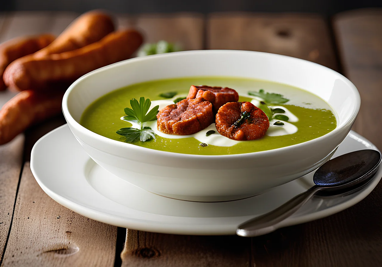 Zucchini Cream Soup with Fried Chorizo Slices