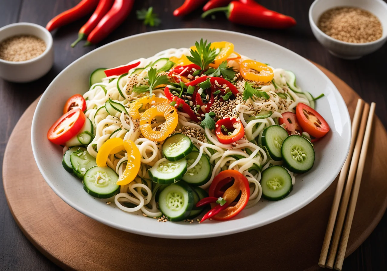 Noodle Salad with Bell Pepper and Cucumber