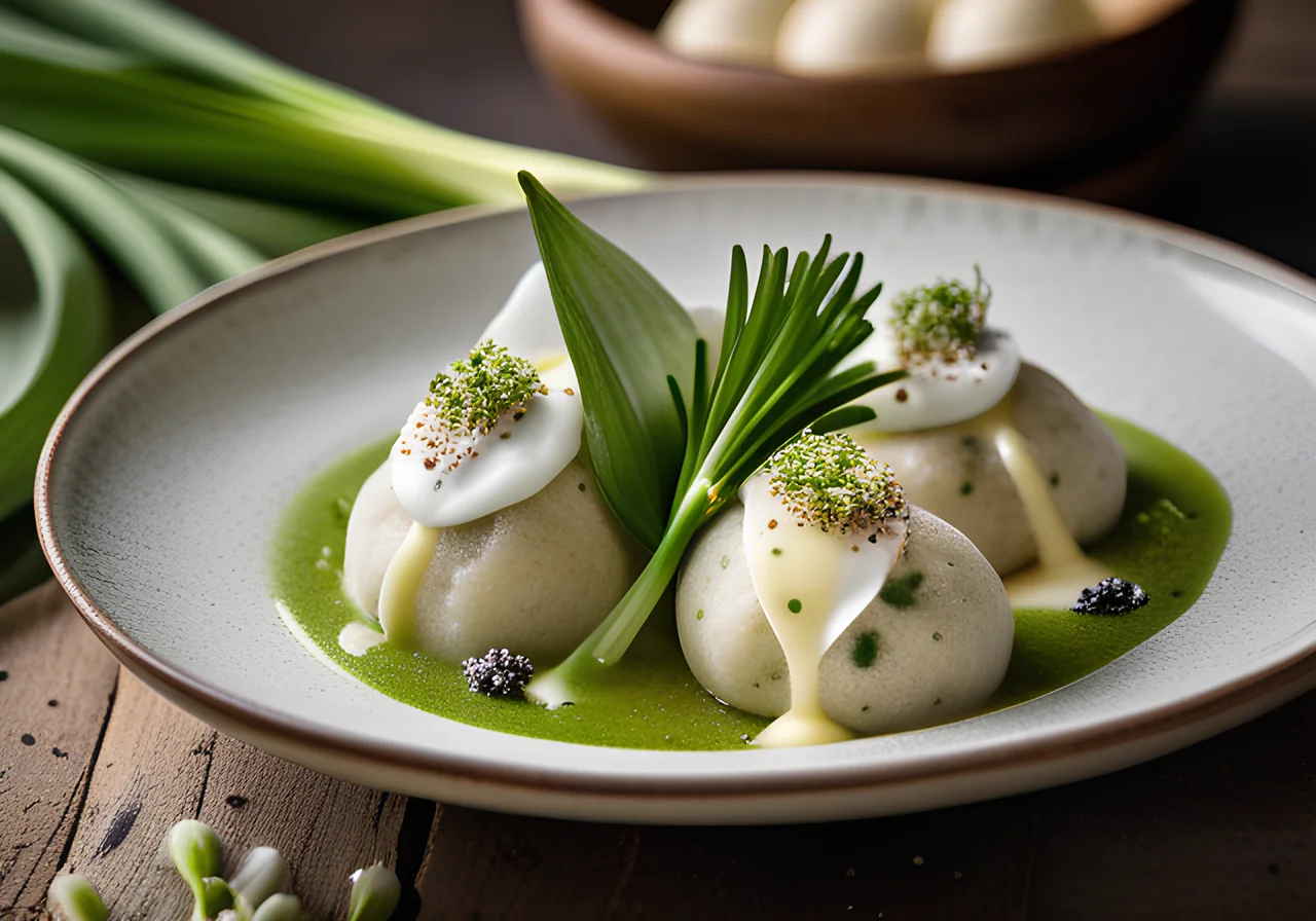Wild Garlic Foam with Buckwheat Dumplings