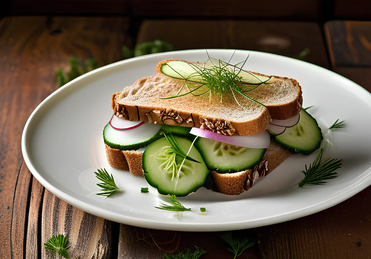 Whole Grain Slices with Cucumber, Zucchini and Radish
