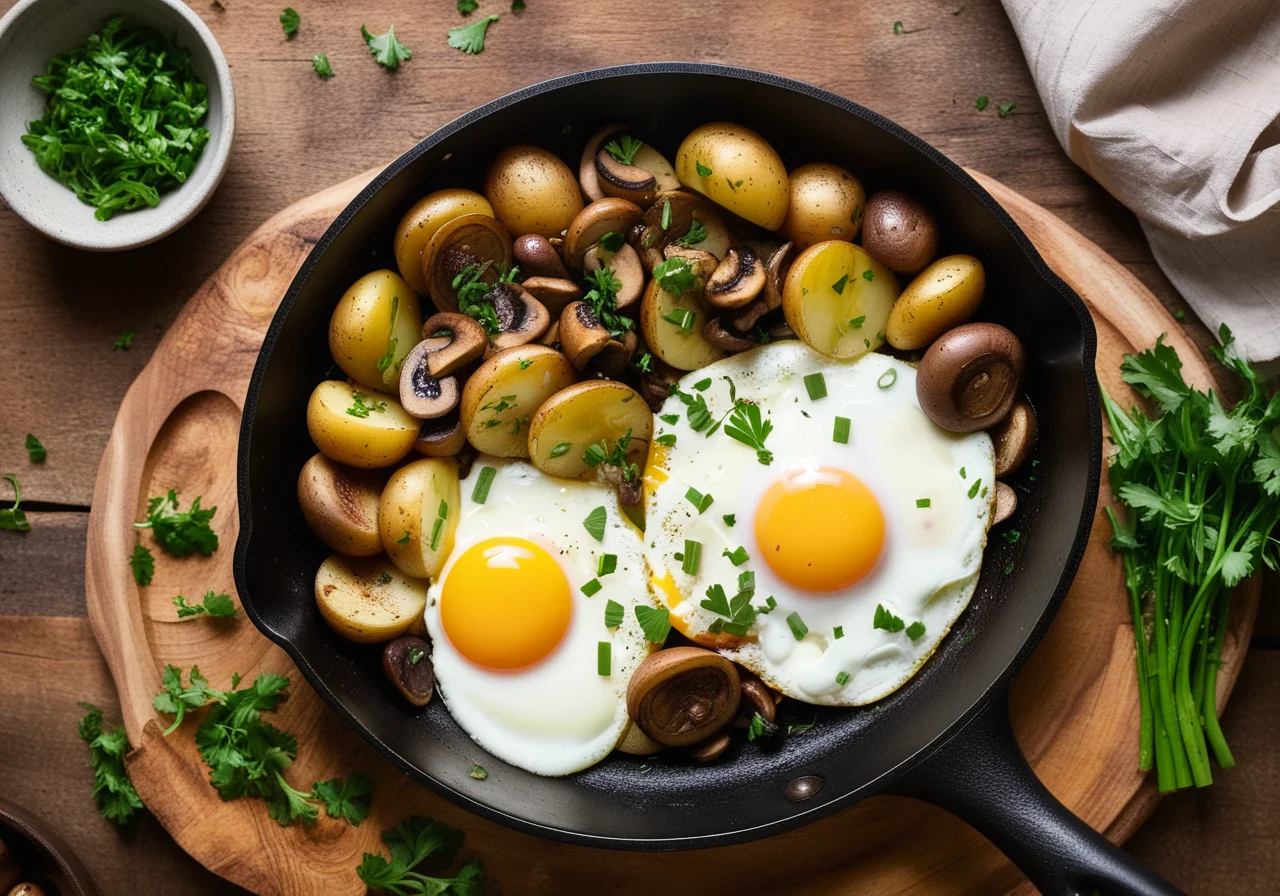 Hearty Mushroom‑Potato Skillet with Fried Egg