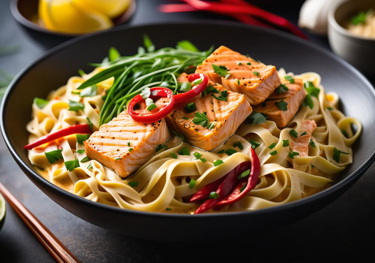 Noodle Salmon Curry with Coconut Milk