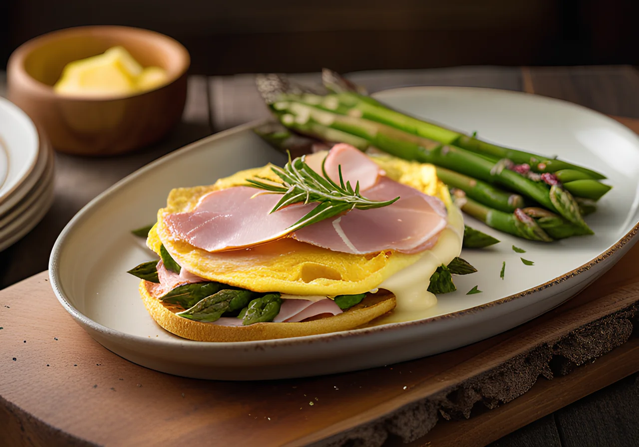 Omelette with Green Asparagus and Ham