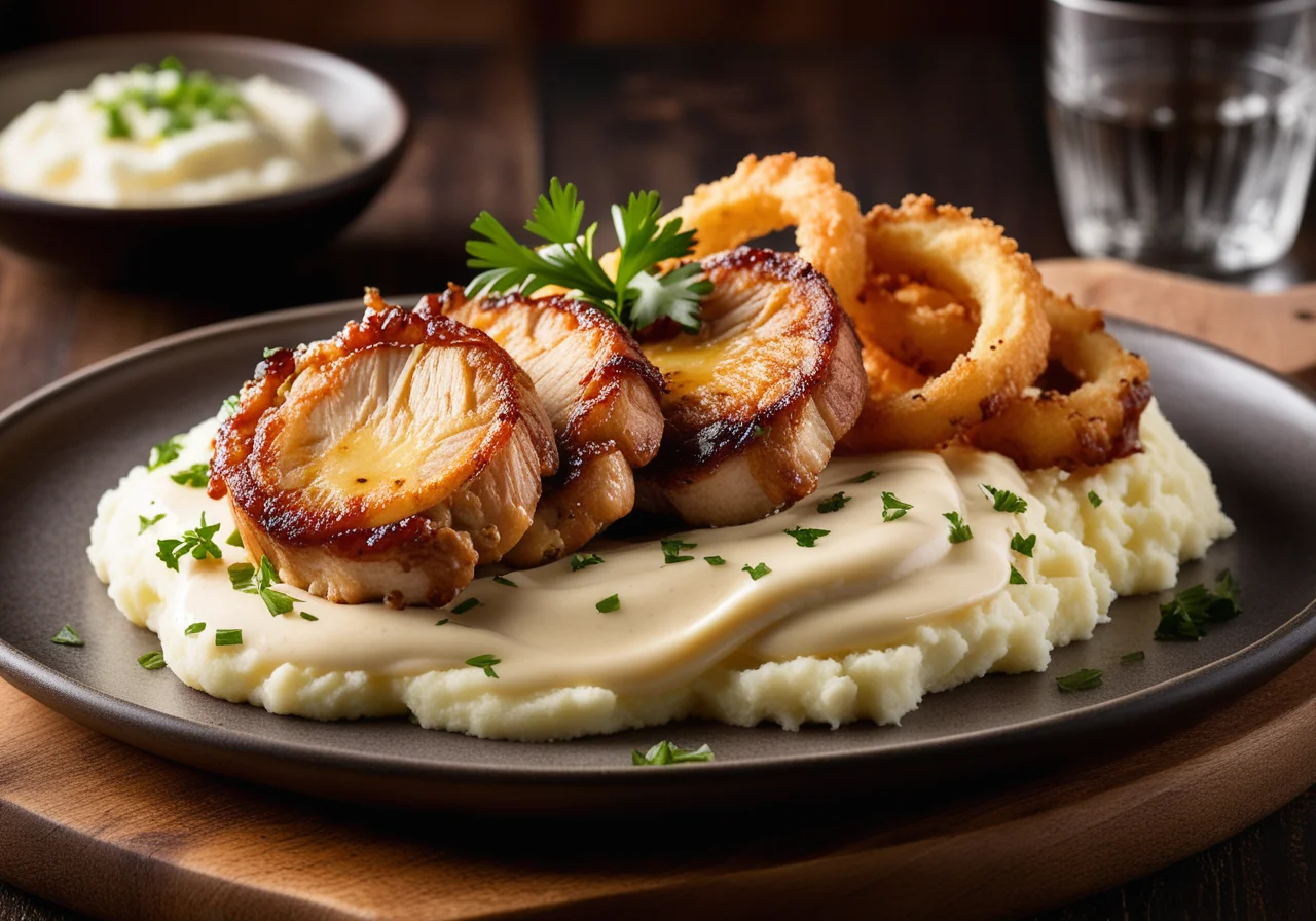 Chicken Fillet with Caramelized Onions and Mashed Potatoes