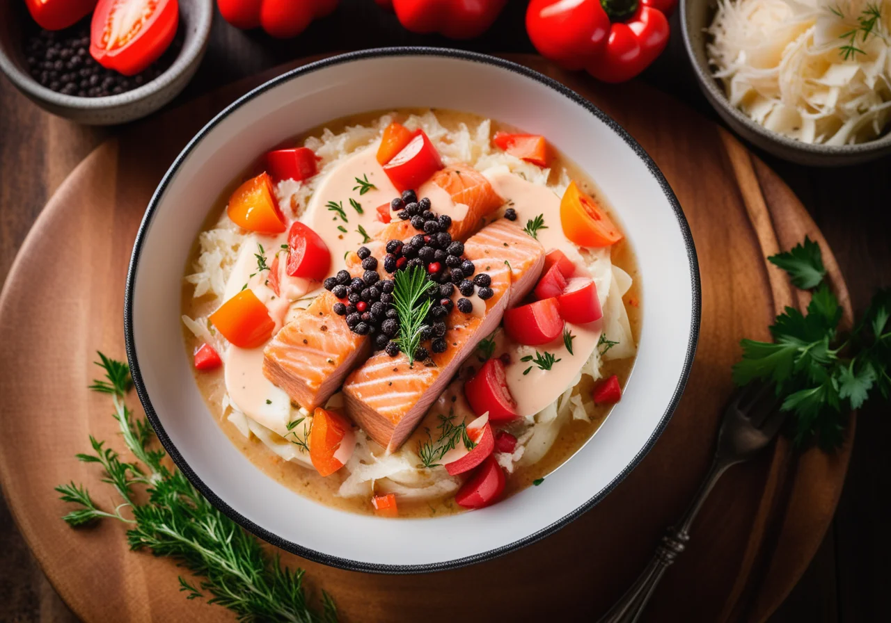 Sauerkraut Stew with Leek and Salmon