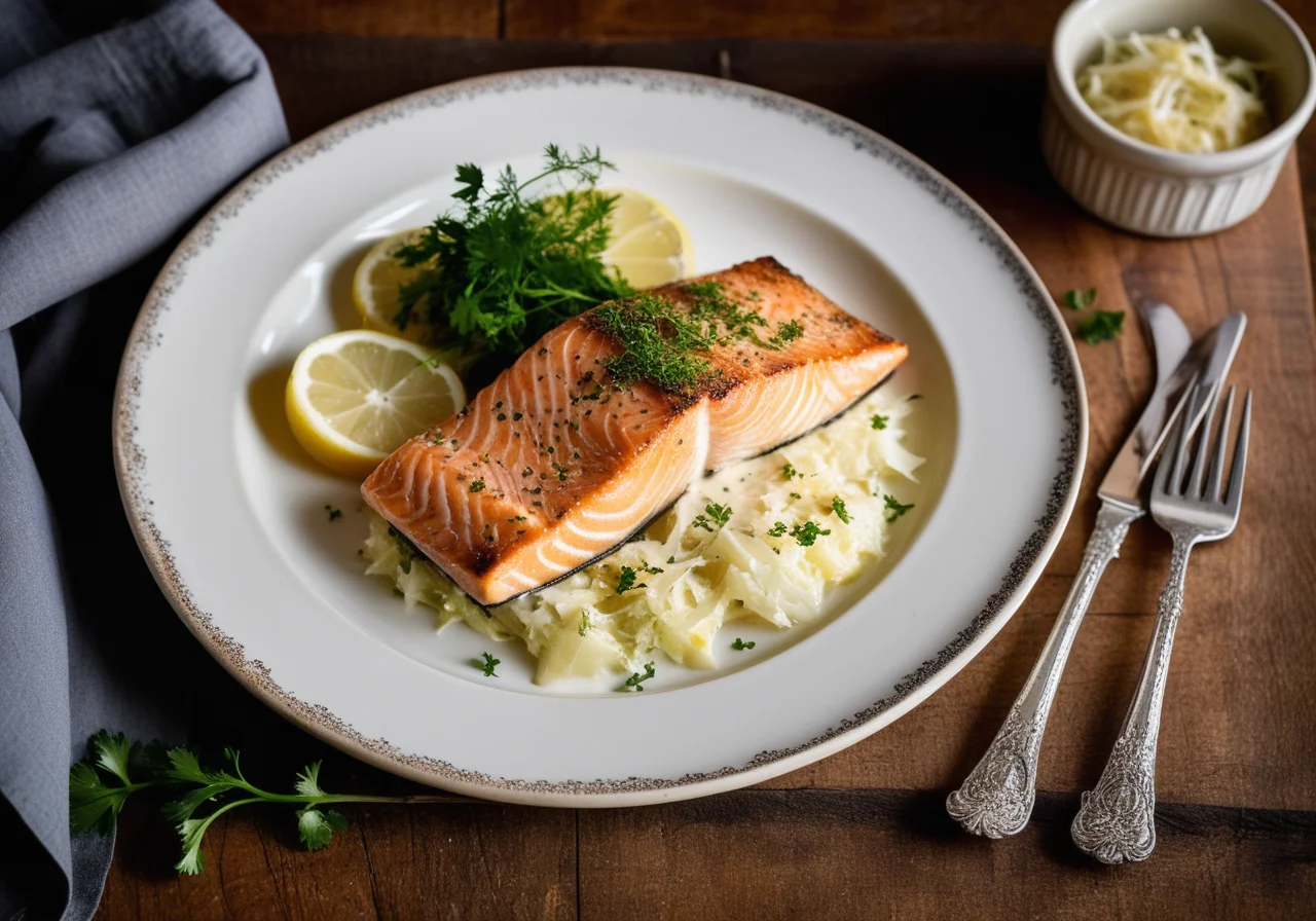 Sauerkraut Gratin with Salmon