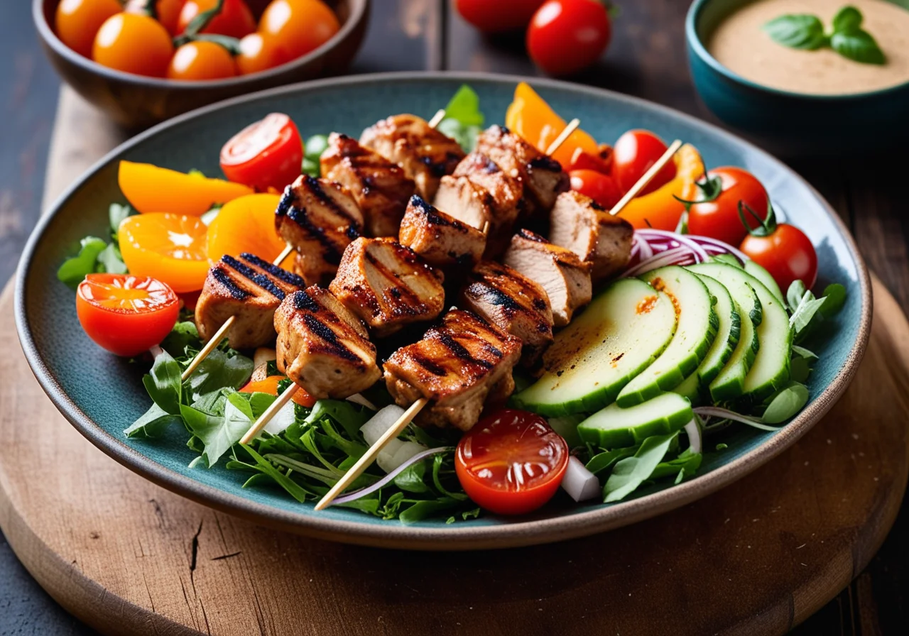 Grilled Chicken Skewers with Salad