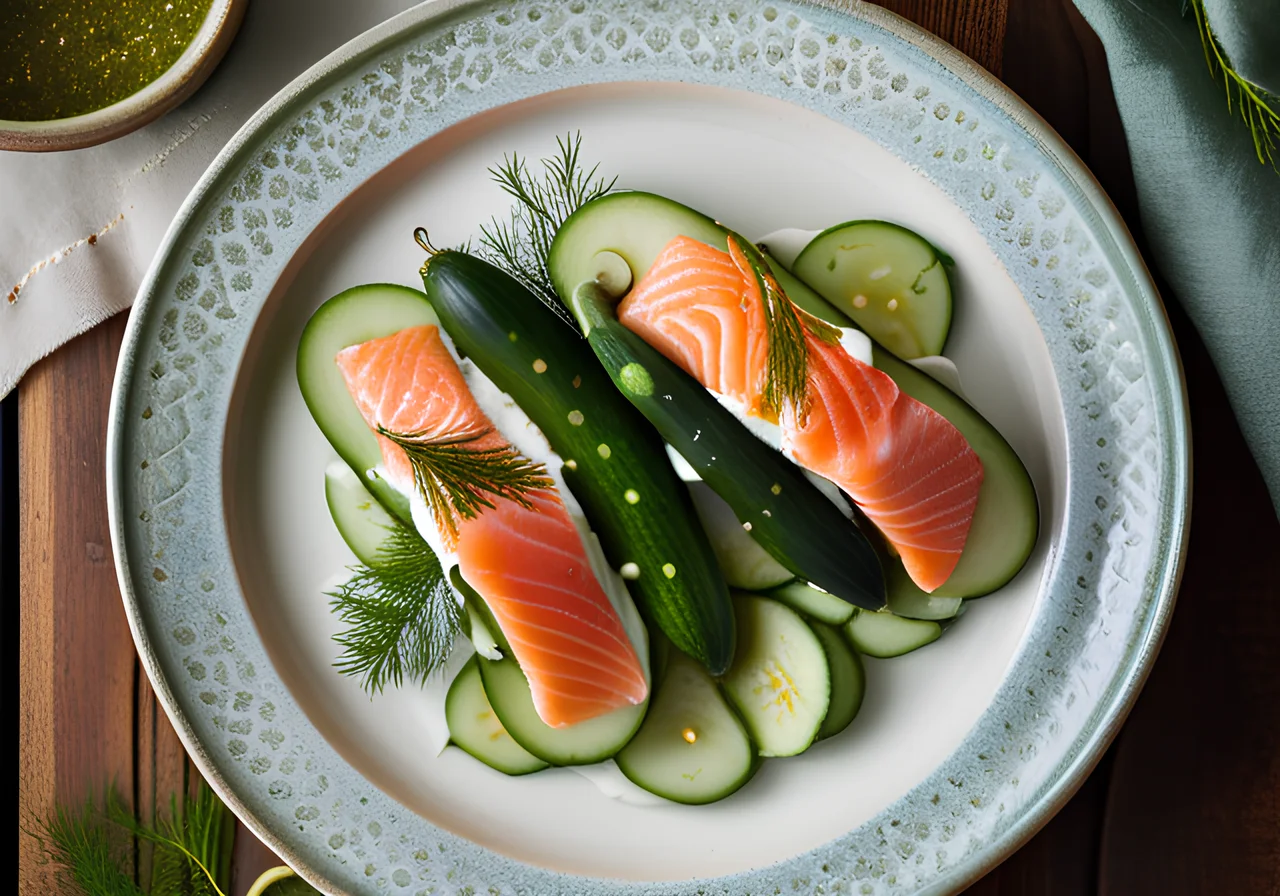 Pickled Cucumbers with Salmon and Dill