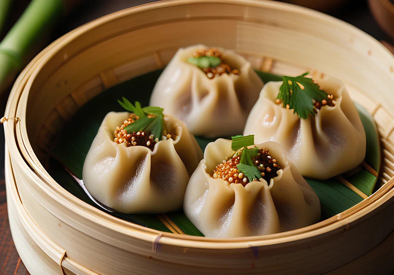 Steamed Dim Sum in Bamboo Basket