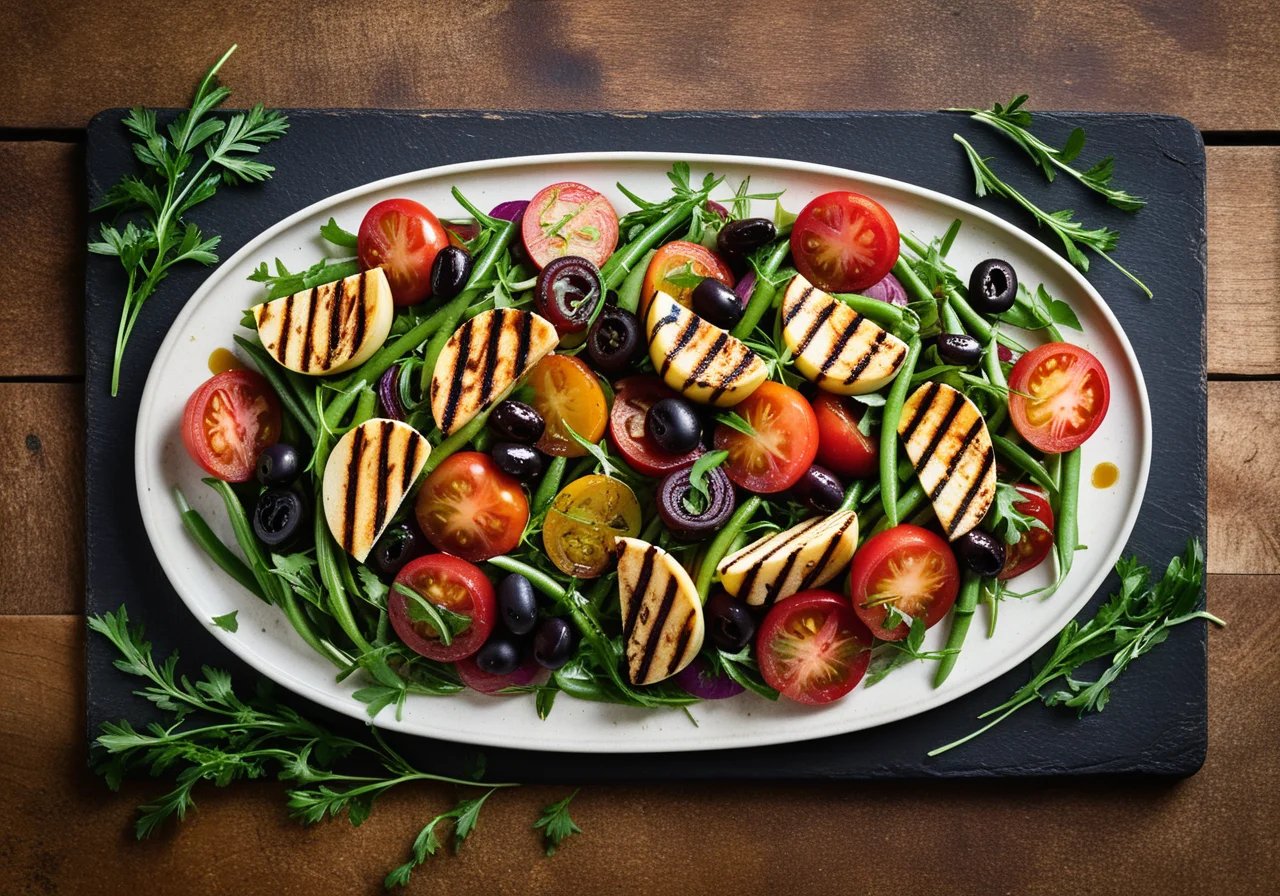 Colorful Vegetable Salad with Grilled Halloumi