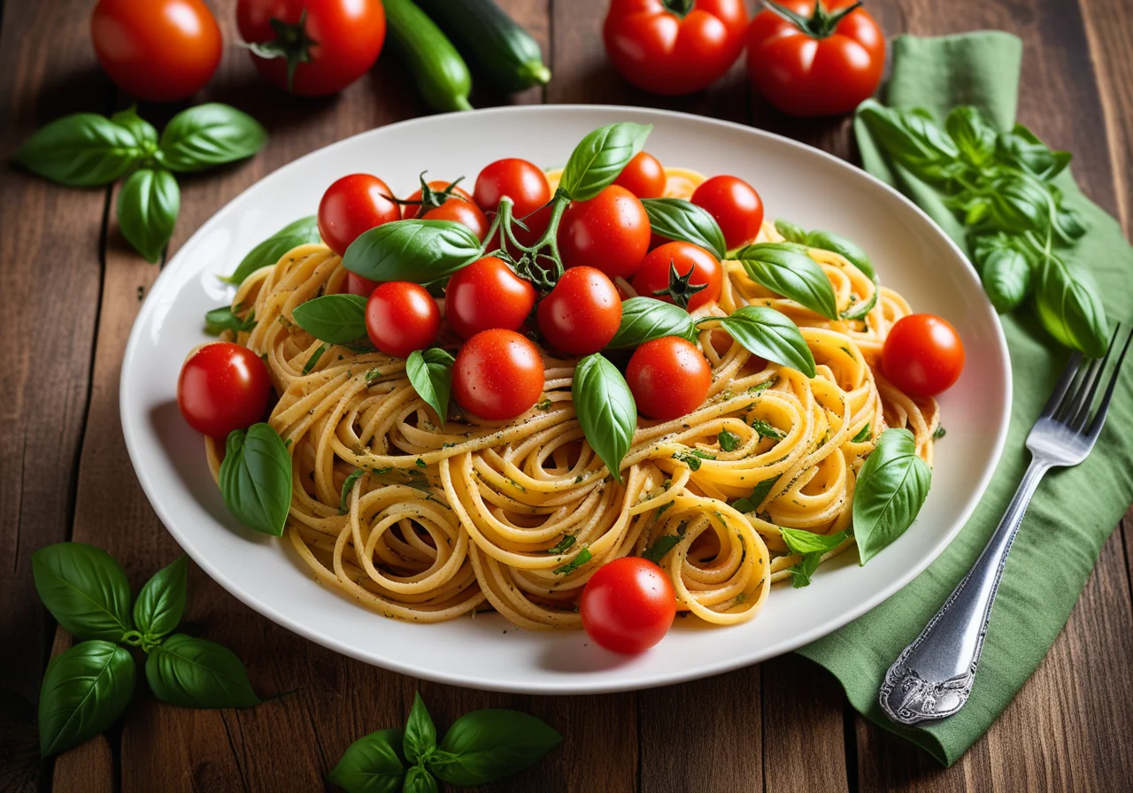 Spaghetti with Zucchini and Tomatoes (gluten-free)