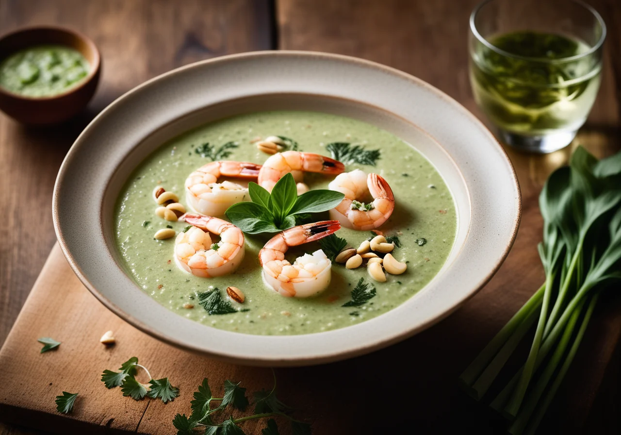 Wild Garlic Soup with Shrimp