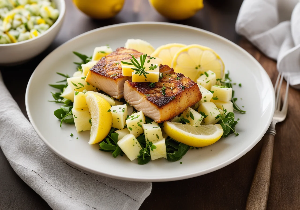 Fish Fillet on Lemon Potato Salad
