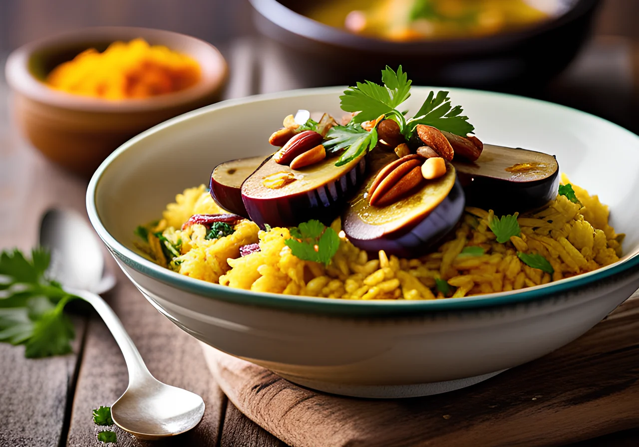 Eggplant Curry with Oriental Pilaf