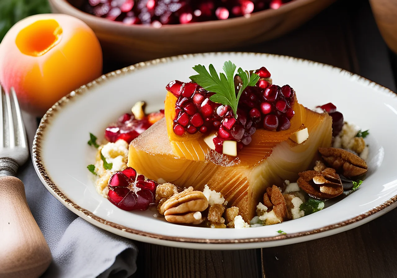 Oven Feta with Apricots, Maple Syrup, Leek and Bulgur